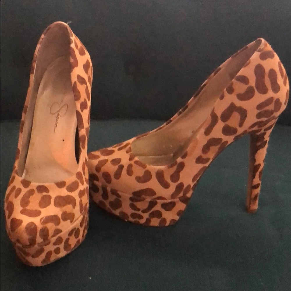 Leopard faux fur Jessica Simpson Platforms